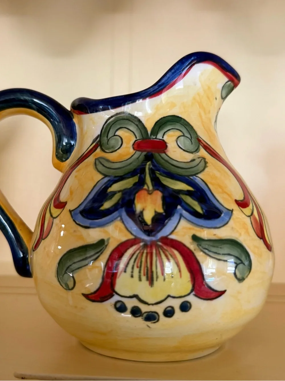VINTAGE TALAVERA Handcrafted Floral Ceramic Pitcher, Vibrant Design, Classic